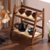 1pc Countertop Organizer Double Tier Coffee Cup Holder Bamboo Wood Storage Wall Shelf For Kitchen Living Room Hotel Apartment